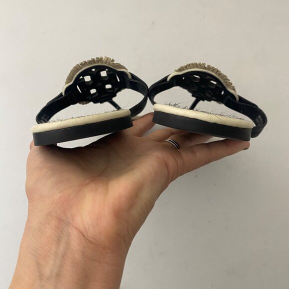 Tory Burch Miller Fringe Sandals Shoes Black White - Picture 7 of 10